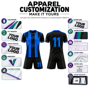 Camiseta de Fútbol para Hombre, Negra con Rayas Azules, Manga Corta, Cuello Redondo, Absorbe la Humedad, Uniforme Sublimado, Talla Adulto - Product Image 5