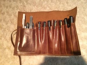 New Era Rustic Genuine Leather Pencil Case <b>Drawstring</b> Closure-Custom Leather <b>Pouches</b> Travel Kit for Schools Offices 10x7 Size - Product Image 4