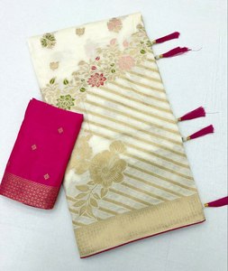 Premium Dola Silk Jacquard Hand Dyed Saree Meenakari Rich Pallu Contrast Blouse Single Tone Ethnic Traditional Wear Quick Dry - Product Image 4