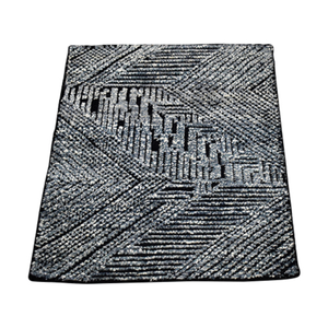 Tapis d'intérieur en laine gris anthracite et bleu argenté, tissé à la main, à poils ras, texturé, à boucles, côtelé, géométrique, motif chevron, pour maison moderne - Product Image 1