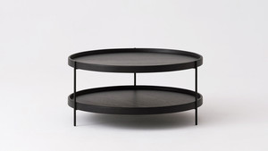 Mesa de Centro Redonda Moderna con Tapa de Madera Negra, Estructura Metálica, Diseño Minimalista, Estante de Almacenamiento, Muebles para Sala de Estar - Product Image 5