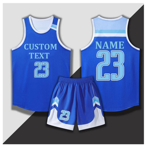 Ensemble de maillots de basket-ball sublimés personnalisés, débardeur bleu et blanc, short unisexe pour adulte, respirant, impression du numéro 23 - Product Image 4