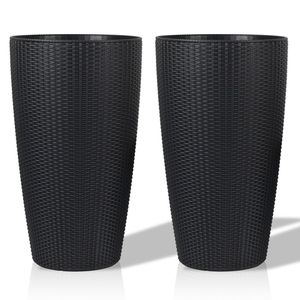 Vaso Moderno per Piante da Interno/Esterno, 22,5 Pollici, Grande, in Plastica Nera con Design Imitazione Rattan, Vasi e Fioriere Intelligenti - Product Image 2