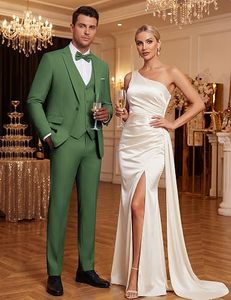 Traje de 3 Piezas para Hombre, Estilo Británico, Verde, Viscosa/Poliéster, Blazer, Chaleco y Pantalones, Cierre de un Botón, Antiarrugas, para Negocios y Bodas - Product Image 3