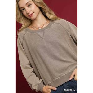 Sweat-shirt à capuche pour femme Umgee, en molleton French Terry, couleur champignon, taille S - Product Image 4