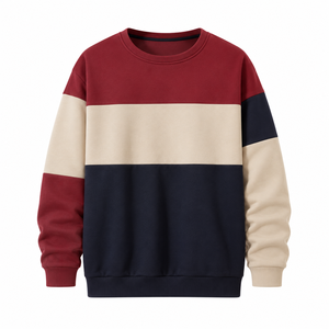 Sweat-shirt à col rond pour homme, color block, bordeaux, beige, marine, manches longues, haut décontracté - Product Image 1