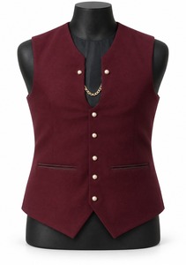 Gilet formel en laine pour homme, col en V, vert olive uni, court, respirant, simple boutonnage avec boutons, pour l'automne - Product Image 6
