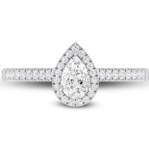Pear Cut Halo Diamond <b>Ring</b> - <b>Engagement</b> <b>Ring</b> Halo With Side Diamonds In 14k White Gold Classic Wedding Jewelry For Women - Product Image 3