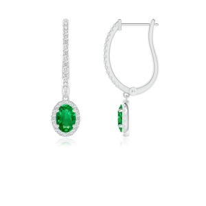 14KT Solid Gold Natural Emerald Diamond Drop Hoop <b>Earrings</b>, Oval Emerald Halo <b>Fine</b> Jewelry Luxury Bridal <b>Earrings</b> Gift for Her - Product Image 1