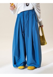 High Waisted Loose Blue Harem Pants Women Cotton Wide Leg Pleated Casual Full Length <b>Drawstring</b> <b>Trousers</b> Spring Style - Product Image 3