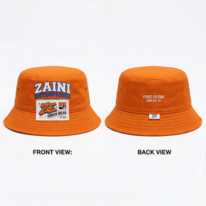 <b>Mens</b> <b>Bucket</b> <b>Hat</b> 260 GSM Premium Cotton Twill Orange Custom 3D Embroidery Flat Embroidery Woven Patch Woven Label - Product Image 1