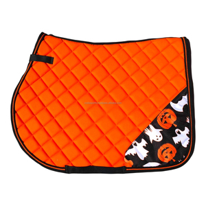 Custom All-Season English Style HALLOWEEN ORANGE GHOST PUMPKIN PRINT SILK HAT MATCHING SET <b>CHEAP</b> PRICE SADDLE <b>PAD</b> - Product Image 5