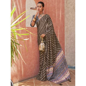 Spectaculaire marron imprimé numérique crêpe Festival porter Saree - Product Image 5