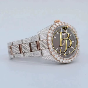Luxury Square Quartz Glass Fully Iced <b>Men</b> Two-Tone Rose <b>Gold</b> Brown Dial Stainless Steel Eco-Friendly Lightweight 10 Bar <b>Watch</b> - Product Image 3