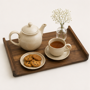 Plateau décoratif en bois de noyer massif artisanal de qualité supérieure, planche à découper, plateau rectangulaire de luxe pour aliments avec poignée incurvée ergonomique - Product Image 2