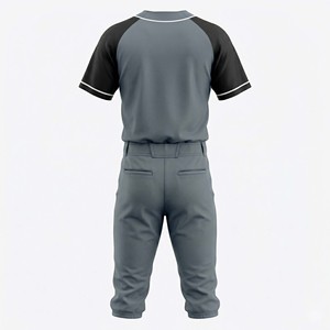 Blank Men's Baseball Uniform Set <b>Slate</b> Gray & Black Raglan Sleeve Jersey with White Piping and Matching Pants - Product Image 6