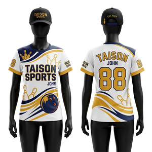 Maillot de bowling pour femme en polyester et élasthanne 180 GSM de qualité supérieure, violet crème, avec panneaux imprimés par sublimation et logo personnalisé brodé - Product Image 2
