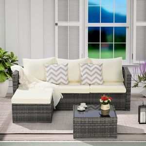 Set di mobili da giardino intrecciati in 2 pezzi a forma di L in vimini da conversazione tavolo da salotto per cortile a bordo piscina Set di 2 pezzi - Product Image 2