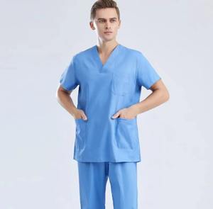 Ensemble de blouses d'infirmière unisexe en coton et polyester, uniforme médical de qualité, hauts et pantalons en coton et polyester pour femmes, col en V uni, tenue de travail - Product Image 2