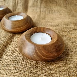 Handmade Acacia Wood <b>Tea</b> <b>Light</b> Holder: Wooden Candlestick - Product Image 4