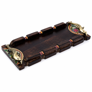 Premium Handmade Wooden Serving Tray with Brass <b>Elephant</b> Handles Decorative Tea Coffee Snack Platter Traditional Home <b>Decor</b> Gift - Product Image 1