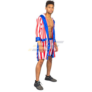 Bata de Boxeo y Lucha Libre con Capucha, Diseño Estrella y Rayas Americanas, para Hombre y Mujer, Satén Personalizado - Product Image 5
