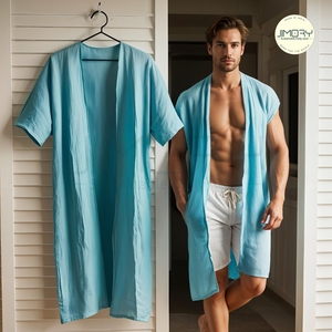 2025ชุดคลุมชายหาดสำหรับผู้ชายชุดคลุมชายหาดผ้าคอตตอนสแปนเด็กซ์สำหรับฤดูร้อน - Product Image 1