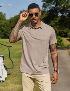 Chemise décontractée pour homme en tissu sergé anti-plis avec poches, en Spandex/Polyester, manches courtes, 180g, pour fabricants de chemises, vente en gros, golf - Product Image 4