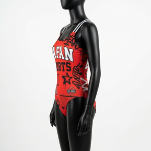 Traje de baño de una pieza para mujer, tela elástica de poliéster y spandex, rojo, negro, blanco, con paneles, logotipo personalizado para traje de baño. - Product Image 3