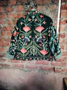 Black Embroidered Ethnic <b>Jacket</b> With Colorful Floral Motifs Full Sleeves And Front Open Design For <b>Women</b> Festive Wear - Product Image 2