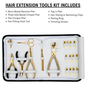 Kit d'outils professionnels pour extensions capillaires : Pince à micro-perles, Pince à sertir à trois trous, Pince à sertir plate, Pince à clipser pour extensions à clipser, Ciseaux et pinces - Product Image 2