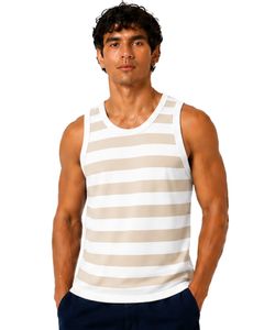 <b>White</b> Beige Striped <b>Men</b> Cotton Tank Top Sleeveless <b>Vest</b> Casual Summer Gym Fitness Shirt Breathable Loose Fit Streetwear Tank Top - Product Image 1