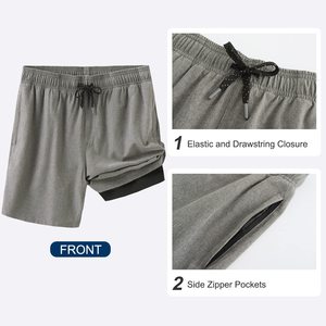 Shorts de sport gris pour homme, séchage rapide, polyester tissé, taille élastique, shorts décontractés pour l'entraînement - Product Image 6