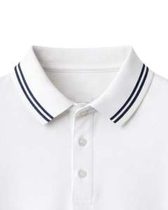Polo homme blanc personnalisé en mélange de coton, décontracté, à manches courtes, col classique, uni, haut d'été avec détail rayé contrastant, coupe ajustée - Product Image 4