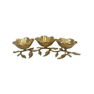 Ensemble de 3 bols décoratifs en métal doré en forme de fleur, support pour fruits secs, centre de table pour salle à manger ou salon - Product Image 1