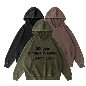 เสื้อฮู้ดดี้ผู้ชายแบบวินเทจ 500GSM ผ้าฟลีซหนานุ่ม สกรีนโลโก้ได้ ทรงโอเวอร์ไซส์ กระเป๋าจิงโจ้ สไตล์สตรีทแวร์ - Product Image 5