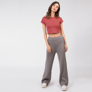 Camiseta Corta de Manga Corta con Cuello Redondo para Mujer, Color Sólido, Ajustada, Tejida en Algodón y Elastano, Informal, Transpirable, para Verano - Product Image 2