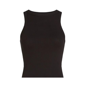 RAZERS IMPEX Camiseta sin mangas informal de punto acanalado elástico transpirable sin costuras de color negro liso de secado rápido para mujer - Product Image 3