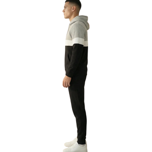 Ensemble de survêtement à capuche pour homme avec pantalon, empiècements contrastants, style streetwear décontracté, tenue de détente, vente en gros, ensembles de vêtements à marque privée - Product Image 4