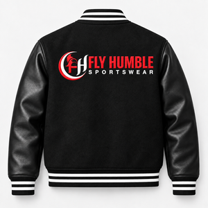 <b>Fly</b> Humble <b>Men's</b> Black Varsity <b>Jacket</b> PU Leather Sleeves Embroidered Logo Casual Autumn Wear Turn-down Collar cheap price - Product Image 3