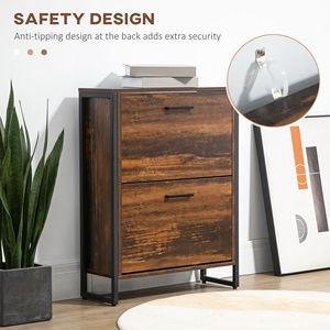 Armadietto per scarpe aderente marrone rustico con 2 porte a scatto divisorio per ingresso per scarpe Organizer - Product Image 6