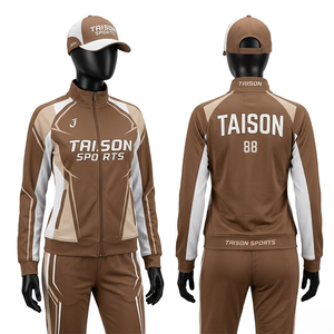 Premium 240 GSM Polyester Spandex Women Badminton Tracksuit Brown Beige Panel Design Custom Sublimation Logo - Product Image 1