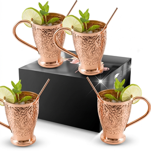 Tasses à cocktail en cuivre martelé faites à la main avec motif en relief – Ensemble de tasses Moscow Mule - Product Image 1