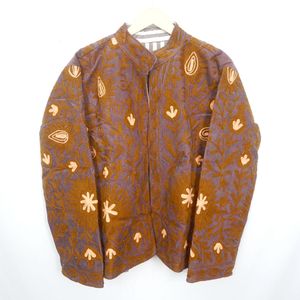 Vintage Floral Embroidery Button Cotrise <b>Jacket</b> Cotton Stripe Lining Handmade Autumn Winter Breathable Eco-Friendly Quick Dry - Product Image 1