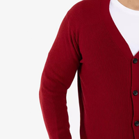 Cardigan rouge à col en V pour homme, manches longues, couleur unie, fermeture à boutons en dentelle, vêtement d'hiver anti-boulochage en laine/nylon