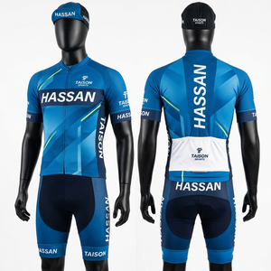 Tenue de cyclisme pour hommes, 180 GSM, polyester et élasthanne, respirante, design à panneaux dégradés bleus, impression par sublimation, logo personnalisé, ensemble - Product Image 1