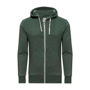Sweat-shirt à capuche zippé vert foncé pour homme, coupe classique, couleur unie, 100 % coton, tissu molletonné français, vêtement d'automne - Product Image 1