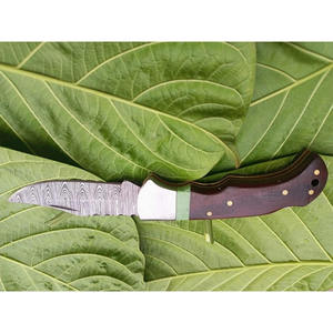 Couteau de chasse en acier Damas à pointe tombante avec manche en bois, épaisseur de 0,6 mm, lame affûtée à biseau, couteau de poche - Product Image 5