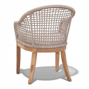 Chaise de salle à manger d'extérieur au design scandinave moderne, siège en corde tressée, structure en teck massif, ergonomique, écologique, coussin imperméable - Product Image 3