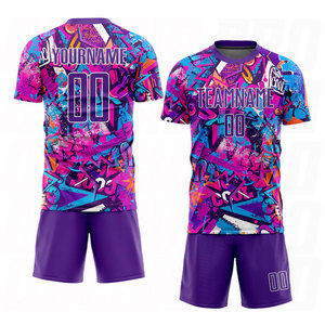 Custom <b>Graffiti</b> Pattern Purple White Sublimation Soccer Uniform Jersey Modern Street Style Breathable Athletic Football Kits - Product Image 2